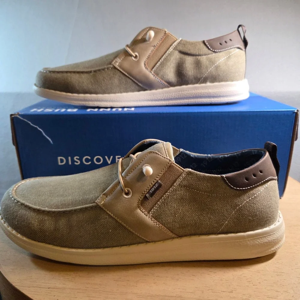 NEW Nunn Bush Brewski MT Slip Mens 11 M Stone Canvas Loafers Boat Shoes